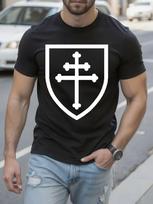 Cross of Lorraine Graphic Tshirt Black with White Shield ... S white