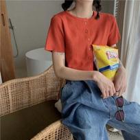 Fashion Taro Purple Lazy Wind Short-sleeved Knitted Cardigan Female Slim Short Section Navel Blouse Spring Casual Essential Slim Fit Pullovers Tees One Size raudona