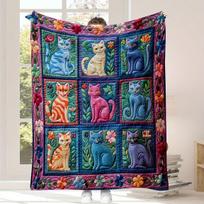 1pc of Comfortable Flannel Blanket Cute Sleeping Cat Plaid Blanket Sofa Bed Travel Camping Living Room Multiple Size Decoration Size: 75*100cm, Weight: 230 GSM black