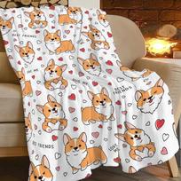 Corgi Blanket Cute Pet Dog Corgi Throw Blankets Super Soft Flannel Cozy Cartoon Pattern Animals Blanket Warm Lightweight Size: 75*100cm, Weight: 230 GSM