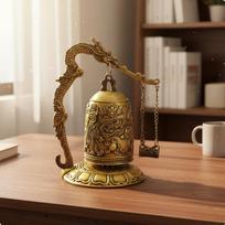 Antique Style Bronze Bell Embossed Patterns Chinese Dragon Ornament Decorative Feng Shui Decor Lock Bell