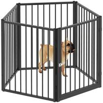 Puppy Playpen with 5 Grid Panels, Door, Foldable, Free-Roam Enclosure for Small and Medium-Sized Dogs, Black 180 x 60 x 76 cm juoda