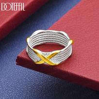 925 Sterling Silver Simple And Versatile Two-Tone Cross-Grid Ring – Stylish Evening Ring 5#