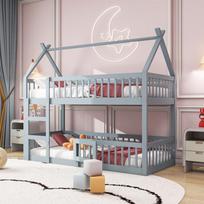 Children's Bunk Bed 90*200, Children's Family Bed, Bunk Bed with Stairs, Loft Design, Solid Wood Bunk Bed Frame, Grey 205 x 95 x 180.5 cm pilka