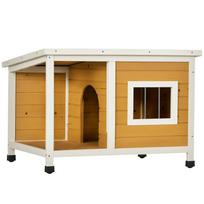 Outdoor Dog Kennel in Fir Wood with Covered Veranda and Tilting Roof, 85.5x62x60 cm, Multicolored