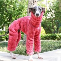 High Neck Dog Pajamas Winter Onesies Puppy Clothes High Neck Warm Italian Greyhound Clothes Whippet/Mexican Hairless/Maltese (Red,S)