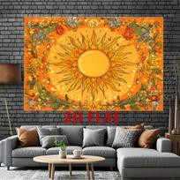 2D plane, 1 piece, vibrant orange-yellow hand-painted sun radiating lines Bohemian-style background, suitable for weddings 47.2x31.5inch/120*80cm