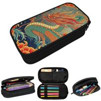 Chinese Dragon Asian Oriental Style Art Pencil Case for Boy Girl School Pen Box Pencil Bag Stationery Supplies Pen Holder Bag 21x10.5x5cm