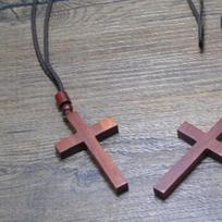 Black Walnut and Olive Wood Cross Necklace, Natural Wood Cross Chain Pendant Necklaces, Christian Catholic Jesus Cross Necklace gray