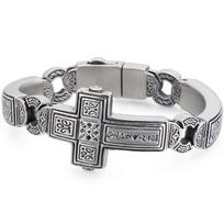 Vintage Solid 316L Stainless Steel Cross Wrap Bracelet for Man 14MM Width Religious Men's Jewelry Accessory Bracelets for Male 20cm gray