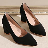 Fashion Rimocy Sexy Black Point Toe High Thick Heels Women's 2025 Spring Suede Leather Plus Size Pumps High-Quality Woman Office Heels 35 juoda