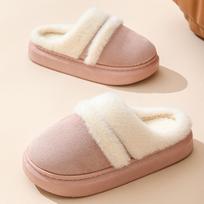 Koreietiško stiliaus moteriškos žieminės pūkuotos medvilninės šlepetės - Pliušinės, storu padu, šilta patalpų avalynė 40-41 beige