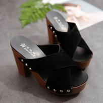 Spring Fish Mouth Cross Strap High Heel Thick Bottom Waterproof Platform Roman Ladies Sandals 35
