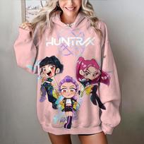 Women's KPop Demon Hunters Hoodie Autumn Winter Warm Pullover Featuring Adorable Cartoon Character Stylish Casual Sweatshirt 2XL white