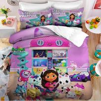 Kawaii Gabby Dollhouses Duvet Cover Set Children Cartoon Pattern Kids Anime Cute 3Pcs Bedding Set Home Textile Gabbys Dollhouses EU Single(135*200cm)3pcs blue