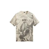 Kith x Marvel Spiderman Visas raštas Vintažiniai marškinėliai Juodi Vyriški Viršutiniai drabužiai KHM034327-104 M white