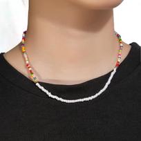 Dopamine Colorful Stone Necklace Colored Beaded Flowers Sweet Cool Wind Clavicle Chain Candy Love Jewelry beige