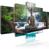 5 Panels Buddha Canvas Art Waterfall Posters Canvas Painting Wall Art Pictures for Living Room Modern Home Decor NO FRAME 20x35 20x45 20x55cm gray