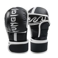 MMA Half Finger Boxing Gloves Professional Training Wrist Guard Martial Arts Sanda Sparring PU Leather Open-fingered Gloves Men M juoda balta spalva