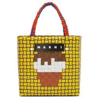 Marni Market raidžių aplikacija Austas audinys Polipropilenas Parduotuvės krepšys Mini moteriški krepšiai Geltonas SHMH0013JGRF08100Y30 Basic Set (Bag+Dust Bag) yellow
