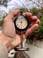 Antique Brass Pocket Watch Desk Clock  Roman Numeral Table Decor brown