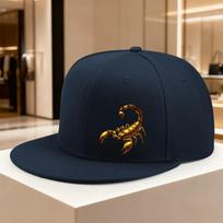 Gold Scorpion Graphic Flat Brim Cap Adjustable Hip Hop Baseball Hat for Adults Casual Streetwear One Size black