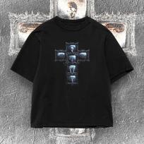 Y2K Gothic Cross Graphic Tee | 2000s Retro Heavyweight Cotton Shirt 3XL black