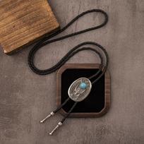 Vintage Cross-border Long Leather Cord Rope Chain Sweater Necklace Denim Personalized Zinc Alloy Bolo Tie black