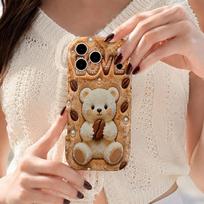 Meškiuko Kavos Pupelės MEILĖ Cirkonio Banguotas Kraštas Telefono Dėklas iPhone 16 15 14 Pro Max 13 12 11 Mini XR XS SE 2020 7 8 Plus Oro Dangtelis