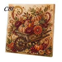 Relaxing Stress Relief Hobbies Autumn Faux Pearl Painting Kit, Fall Theme Art DIY Kit for Handmade Thanksgiving Presents Adults, Fox Pumpkin 3D Craft F beige