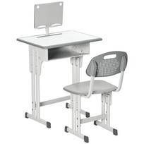 Kids Adjustable Desk and Chair Set, Book Stand, Pen Slot - Grey 60 x 45 x 102 cm