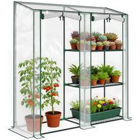 Garden Greenhouse with 3-level shelves, Small Greenhouse in PVC Cover and Steel Frame, 2 Rolling Doors, Transparent 143 x 45 x 151 cm