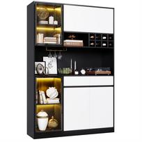Multi-purpose tall cabinet with LED lighting, display cabinet, sideboard, storage with doors and drawers, for kitchen, dining room and office 120 x 35 x 180 cm