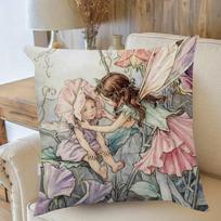 Vintage Fairy Cushion Cover Floral Fantasy Pillow Case with Wings and Flowers Artistic Home Decor 40cmx40cm(16x16Inch) gray