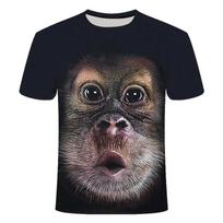 Interest Monkey Print T Shirts for Children's Boy Girl Shirt Summer Casual Animal Kids Clothes T-Shirt Short Sleeve Tops 100 gray