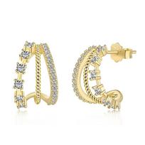 14K Gold Plated Illusion Stud Earrings for Women Triple Huggie Hoop Earrings for One Hole Trendy Hypoallergenic Jewelry Gifts white