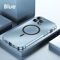 Aliuminio Metalinis Rėmelis Magnetinis Dėklas IPhone 13 12 14 15 16 17 18 Pro Max Magsafe Bevieliam Įkrovimui Objektyvo Plėvelė PC Galinis Skydelis iPhone 15 Pro mėlyna