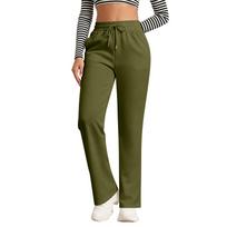 Women's -Lined Wide Leg Joggers with Pockets for Casual and Wear L armijos žalia spalva