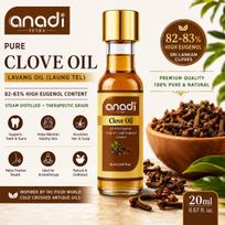 Anadi Sutra Grynas Gvazdikėlių Eterinis Aliejus 20ml | Natūralus Lavang Aliejus (Laung Tel) | Laboratorijoje patikrintas 75–80 % eugenolio Ceilono gvazdikėlių aliejus | Neskiestas aliejus T brown