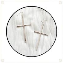 Retro Gothic Black and Silver Large Cross Dangle Earrings