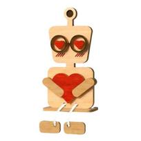 Valentino dienos medinė figūrėlė žmogeliukas Rankų darbo sodybos stiliaus pora Robotas Figūrėlė Stalo ženklas Namų biuro stalo dekoracija A beige