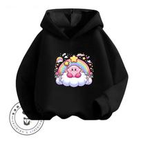 Animacinis printas Kirby Hoodie Naujas 2026 Karštas pardavimas Vaikams Paaugliams Berniukams Mergaitėms Ruduo Žiema Mada Atsitiktinis Madingas 110 black