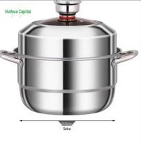 HUIHUADU 304 Stainless Steel Double-Layer Induction Timer Steamer gray