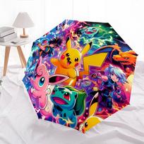 Pokémon veikėjų raštas, automatiškai susilankstantis skėtis, nešiojamas ir sulankstomas dizainas, 8 šonkauliai, Kalėdų ar gimtadienio dovana.