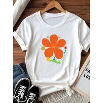 A Vibrant Orange Flower T-Shirt, Casual & Comfortable Style, Perfect for Spring Outdoors or Festivals S