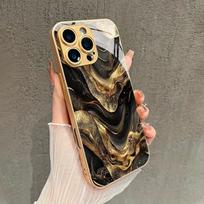 Jinsha marmuro rašto aukso metalo dažų stiklinis telefono dėklas, skirtas iPhone 17 Pro Max 11 12 13 14 15 16 Pro 14 Plus 17 Air 16E Dangtelis iPhone 14 Pro