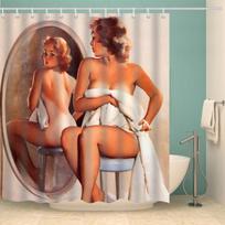 Girl Bathroom Curtain 3D Printed Sexy Woman Shower Curtains With 12 Hooks Waterproof Polyester Shower Curtain Waterproof W60H190(CM)-1 Pcs beige