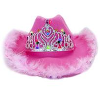 Vintage Fedora Hat Women Men Felt Ladies Cowboy Hats Party Rhinestone Crown Western Style Top Bonnet Men Cosplay Hat 1 rožinė