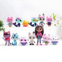 13Pcs Hot Gabby Dollhouse Anime Figure Decors Smiling Car Cat Hug Gaby Girl Dolls Mercat Cartoon Action Figure Birthday Gifts 1set pink