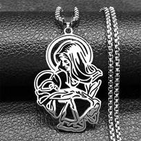 Catholic Virgin Mary Holy Child Pendant Necklace for Men Women Stainless Steel Gold/Silver Color Chain Jewelry colar masculino gray